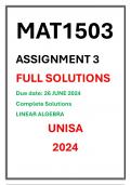 MAT1503 Assignment 03 COMPLETE SOLUTIONS UNISA 2024 LINEAR ALGEBRA DUE DATE 26 JUNE 2024