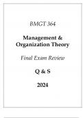 (UMGC) BMGT 364 Management & Organization Theory Final Exam Review Q & S 2024.