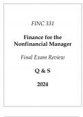 (UMGC) FINC 331 Finance for the Nonfinancial Manager Final Exam Review Q & S 2024