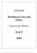 (Capella) NHS6004 Healthcare Law and Policy Final Exam Review Q & S 2024