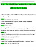 NHA CBCS Certified Billing and Coding Specialist (CBCS) Study Guide Questions with 100% Correct Answers | Verified | Latest Update