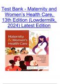 Test Bank For Maternity and Womens Health Care 12th Edition (Lowdermilk 2023/2024)| All Chapters| Complete Questions and Answers A+.