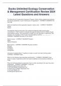 Ducks Unlimited Ecology Conservation  & Management Certification Review 2024  Latest Questions and Answers