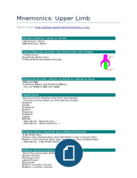 Gross anatomy study mnemonics upper limb