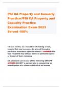 PSI CA Property and Casualty  Practice//PSI CA Property and  Casualty Practice  Examination Exam 2023  Solved 100%