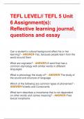 TEFL LEVEL// TEFL 5 Unit  6 Assignment(s):  Reflective learning journal,  questions and essay