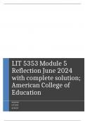 LIT 5353 Module 5 Reflection June 2024 with complete solution; American College of Education