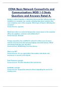 CCNA Basic Network Connectivity and  Communications MOD 1-3 Study  Questions and Answers Rated A.