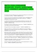 MKTG 3320 CONSUMER BEHAVIOR EXAM 1 QUESTIONS WITH CORRECT ANSWERS 100% 2024