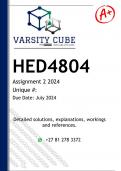 HED4804 Assignment 2 (DETAILED ANSWERS) 2024 - DISTINCTION GUARANTEED 