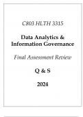 (WGU C803) HLTH 3315 Data Analytics & Information Governance Final Assessment Review Q & S 2024