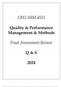 (WGU C815) HIM 4511 Quality & Performance Management & Methods Final Assessment Review 