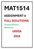 MAT1514 Assignment 4 Complete Solutions UNISA 2024 Mathematics