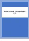 Women's Health Final Review NSG 6430 with Complete Solutions