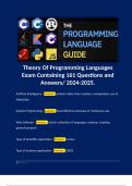 Theory Of Programming Languages Exam Containing 161 Questions and Answers/ 2024-2025. 