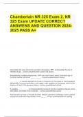 Chamberlain NR 325 Exam 2, NR  325 Exam UPDATE CORRECT  ANSWENS AND QUESTION 2024- 2025 PASS A+ associated with early menarche and late menopause), HRT, and possibly the use of  infertility drugs. - correct answerOvarian cancer risk factors Breastfeeding,