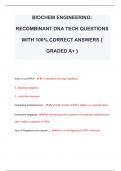 BIOCHEM ENGINEERING:  RECOMBINANT DNA TECH QUESTIONS  WITH 100% CORRECT ANSWERS {  GRADED A+ } 