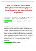 NUR 160 (NUR160) Fundamental Concepts of Practical Nursing II | Final Exam | Questions and Answers Graded A+ | Hondros