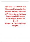 Test Bank for Financial and Managerial Accounting The Basis for Business Decisions 17th Edition By Jan Williams Susan Haka (All Chapters, 100% Original Verified, A+ Grade)