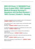 NSG 223 Exam 1// NSG6020 Final  Exam (Latest 2024 / 2025 Update):  Medical-Surgical Nursing II |  Questions and Verified Answers |  100% Correct | Grade A - Herzing