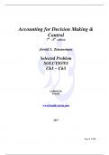 Accounting for Decision Making &  Control  7 th – 8 th edition Jerold L. Zimmerman Selected Problem SOLUTIONS Ch1 ~ Ch5