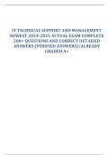 IT TECHNICAL SUPPORT AND MANAGEMENT NEWEST 2024-2025 ACTUAL EXAM COMPLETE 200+ QUESTIONS AND CORRECT DETAILED ANSWERS (VERIFIED ANSWERS) |ALREADY GRADED A+