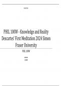 PHIL 100W - Knowledge and Reality Descartes’ First Meditation 2024 Simon Fraser University