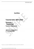  Tutorial letter 203/1/2020  Semester 1 	TAX3702 Taxation Department   Solution: Assignment 2 1st semester 2020