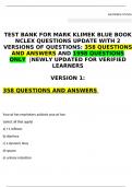 TEST BANK FOR MARK KLIMEK BLUE BOOK NCLEX QUESTIONS UPDATE WITH 2 VERSIONS OF QUESTIONS: 358 QUESTIONS AND ANSWERS AND 1998 QUESTIONS ONLY  |NEWLY UPDATED FOR VERIFIED LEARNERS