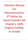 Solutions Manual for Macroeconomics 9th Edition By David Colander (All Chapters, 100% Original Verified, A+ Grade)