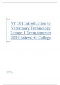 VT 101 Introduction to Veterinary Technology Lesson 1 Exam summer 2024 Ashworth College