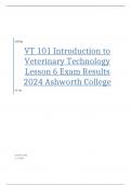 VT 101 Introduction to Veterinary Technology Lesson 6 Exam Results 2024 Ashworth College