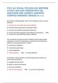 PSYC 241 SOCIAL PSYCHOLOGY MIDTERM LATEST 2024-2025 VERSION WITH 320 QUESTIONS AND CORRECT ANSWERS (VERIFIED ANSWERS/ GRADED A++++)
