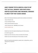 ANCC PMHNP PSYCH-MENTAL HEALTH NP TEST ACTUAL /NEWEST 2024 WITH WELL SORTED QUESTIONS AND ANSWERS /GRADED A+/BEST FOR THAT GOOD GRADE 