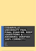 CEDARVILLE UNIVERSITY PAHL FINAL EXAM MR. REEP (QUESTIONS & ANSWERS) VERIFIED 100% CORRECT!!