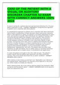 CARE OF THE PATIENT WITH A VISUAL OR AUDITORY DISORDER CHAPTER 52 EXAM WITH CORRECT ANSWERS 100% 2024