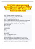 NCCPA Physician Assistant National Recertifying Exam PANRE PA certification 2024 Review and Answers 100% Pass