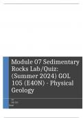 GOL 105 Module 07 Sedimentary Rocks Lab/Quiz: (Summer 2024) with complete solution- Northern Virginia Community College