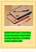 RADT 153 Unit 1: Test Prep Exam Questions With 100% Correct Answers | Verified | Latest Update 2024