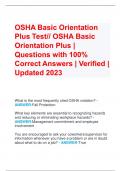 OSHA Basic Orientation  Plus Test// OSHA Basic  Orientation Plus |  Questions with 100%  Correct Answers | Verified |  Updated 2023