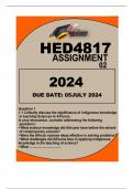 HED4817 ASSIGNMENT NUMBER 02 DUE DATE: 05 JULY 2024 Question 1 1.1 Critically discuss the significance of indigenous knowledge in teaching  Sciences to Africans. In your discussion, consider addressing the following questions: • What science knowledge did