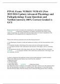 FINAL Exam: NUR631/ NUR 631 (New 2023/2024 Update) Advanced Physiology and Pathophysiology Exam| Questions and Verified Answers| 100% Correct| Graded A- GCU