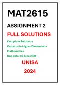 MAT2615 Assignment 2 Complete Solution UNISA CALCULUS IN HIGHER DIMENSIONS 2024 DUE DATE 28 JUNE 2024