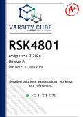 RSK4801 Assignment 2 (DETAILED ANSWERS) 2024 - DISTINCTION GUARANTEED