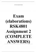 Exam (elaborations) RSK4801 Assignment 2 (COMPLETE ANSWERS) 2024 - DUE 12 July 2024 •	Course •	Operational Risk Management (RSK4801) •	Institution •	University Of South Africa (Unisa) •	Book •	Mastering Operational Risk RSK4801 Assignment 2 (COMPLETE ANSW