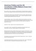 American Politics and the US Constitution (C963) Midterm Exam And Correct Answers.