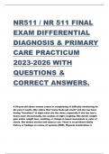 NR511 / NR 511 FINAL EXAM DIFFERENTIAL DIAGNOSIS & PRIMARY CARE PRACTICUM 2023-2026 WITH QUESTIONS & CORRECT ANSWERS.