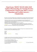 Final Exam: NR293/ NR 293 (2024/ 2025 Update) Pharmacology for Nursing Practice Comprehensive Final Exam| 100% Correct Questions and Verified Answers -Chamberlain