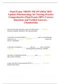 Final Exam: NR293/ NR 293 (2024/ 2025 Update) Pharmacology for Nursing Practice Comprehensive Final Exam| 100% Correct Questions and Verified Answers -Chamberlain