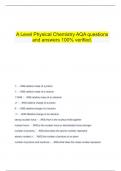 A Level Physical Chemistry AQA questions  and answers 100% verified